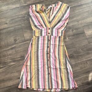 LOFT Multicolor Striped Button-Down Midi Dress size 00